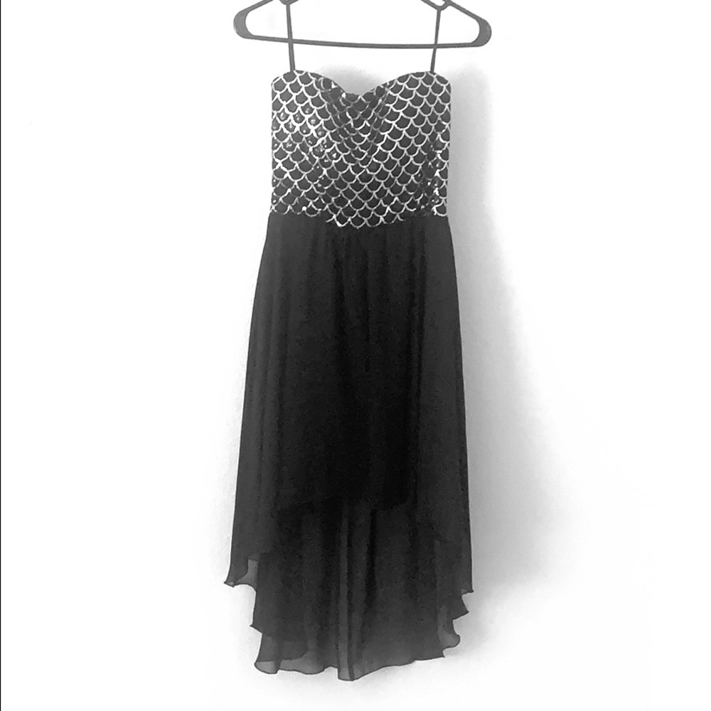 Strapless black and silver dress